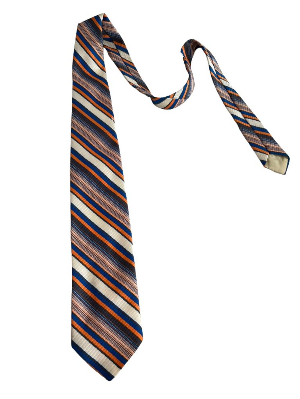 Vintage tie neck tie orange blue white stripes